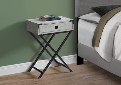 12" X 18.25" X 24" Grey Cement Finish And Black Nickel Metal Accent Table