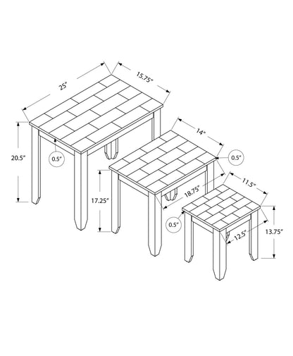41.25" X 56.25" X 51.5" Cappuccino Particle Board 3Pcs Nesting Table Set