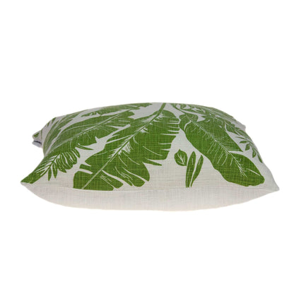 Tropical Green Palm Leaf On Beige Pillow Cover