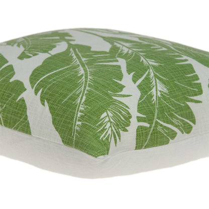Tropical Green Palm Leaf On Beige Pillow Cover