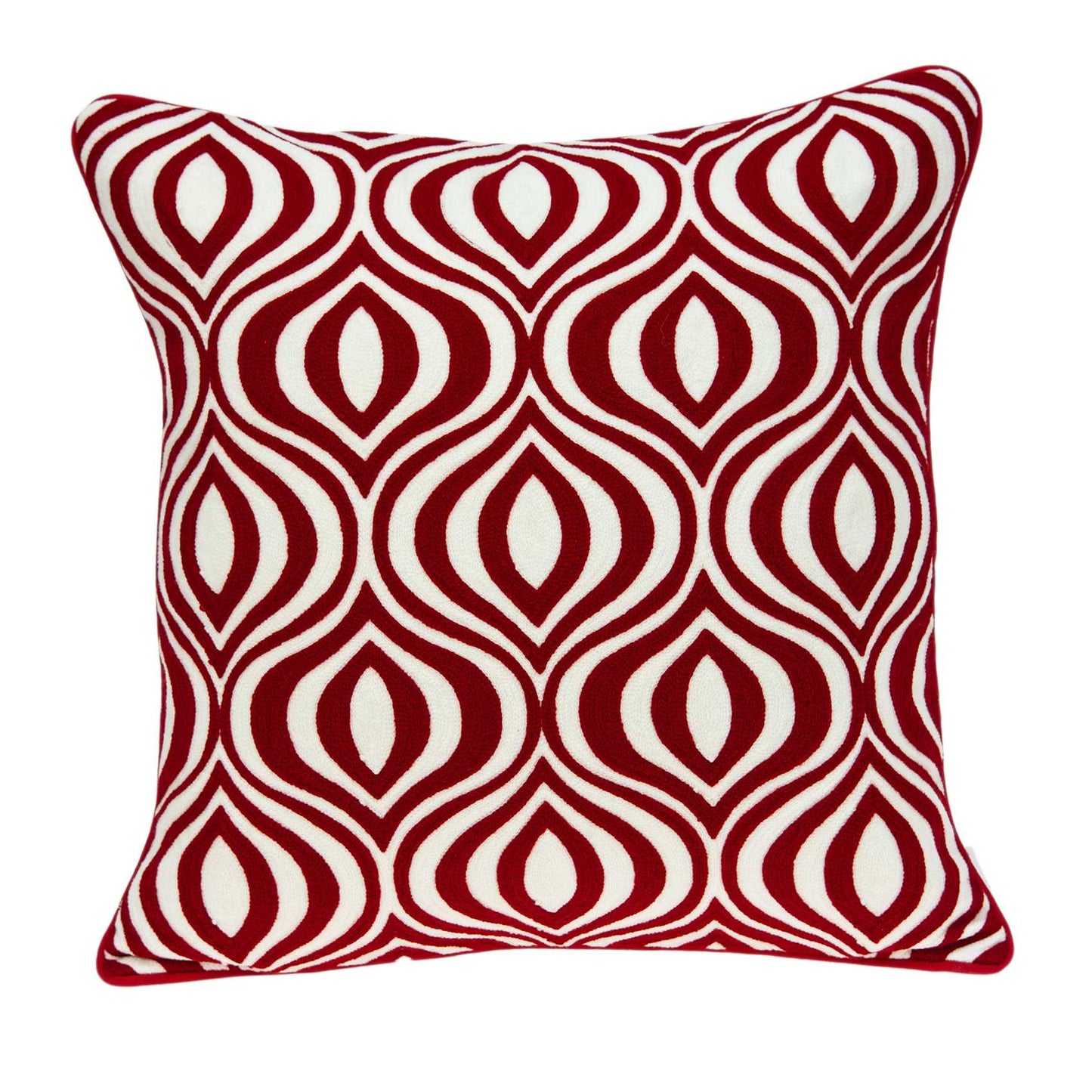 20" X 7" X 20" Transitional Red And White Pillow Cover With Down Insert