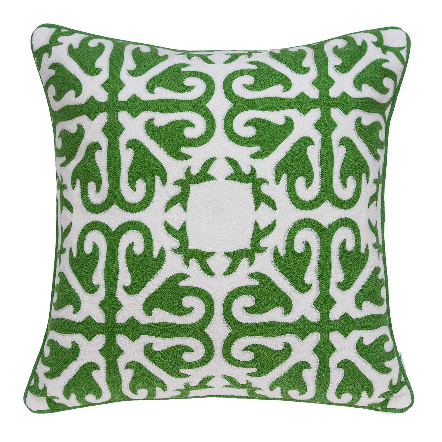20" X 7" X 20" Traditional Green And White Accent Pillow Cover With Down Insert