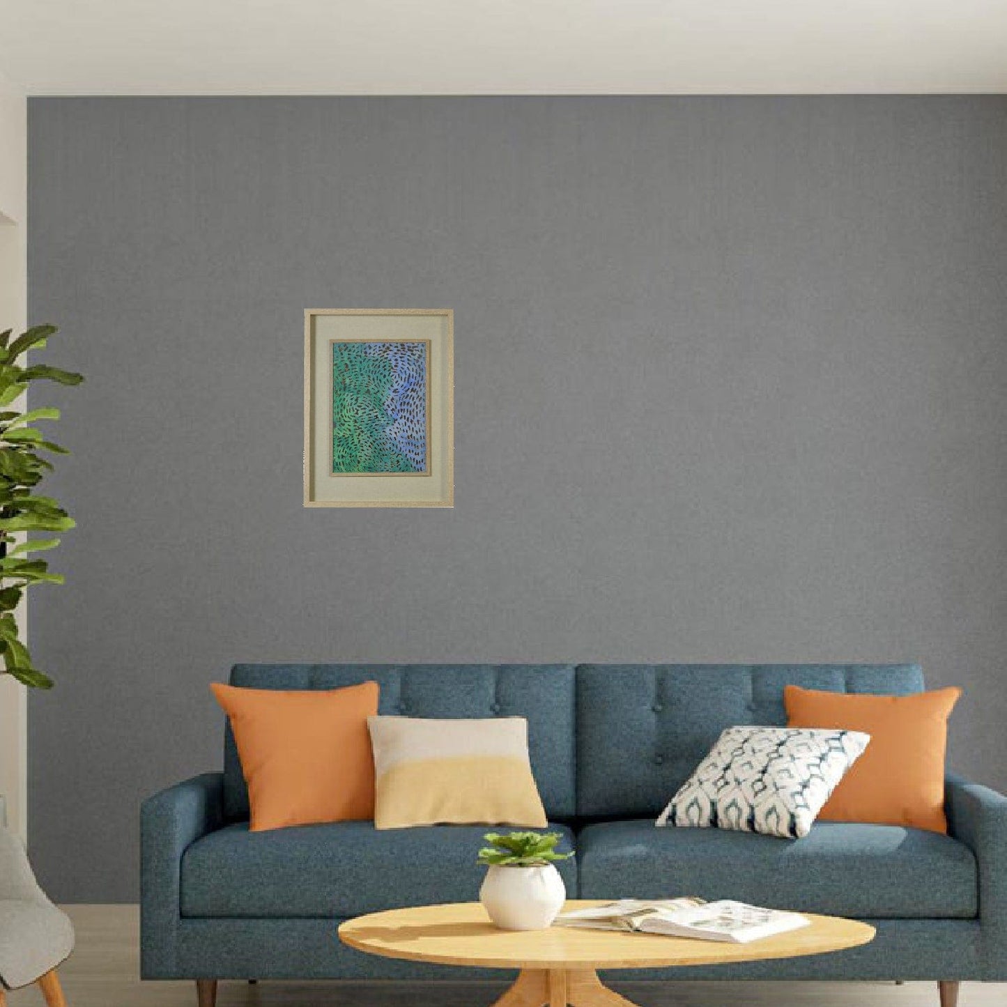 Swirling Blues And Greens Light Wood Shadowbox Wall Art