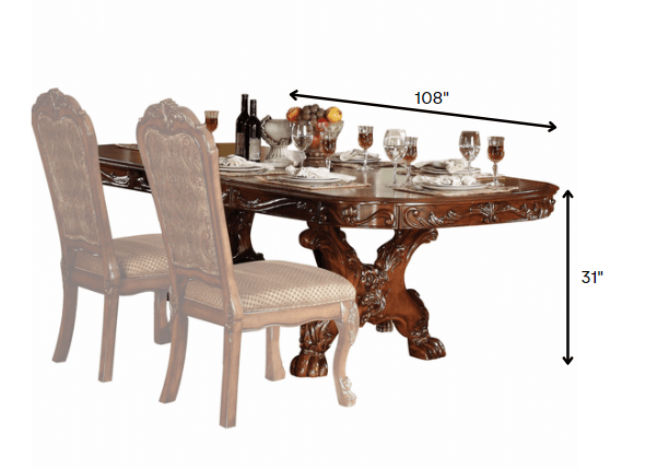 46" X 108" X 31" Cherry Oak Wood Poly Resin Dining Table With Trestle Pedestal