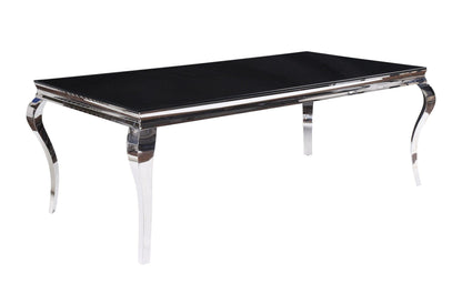 40" X 80" X 30" Stainless Steel Black Glass  Dining Table