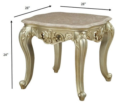 28" X 28" X 24" Marble Antique White Wood Polyresin End Table