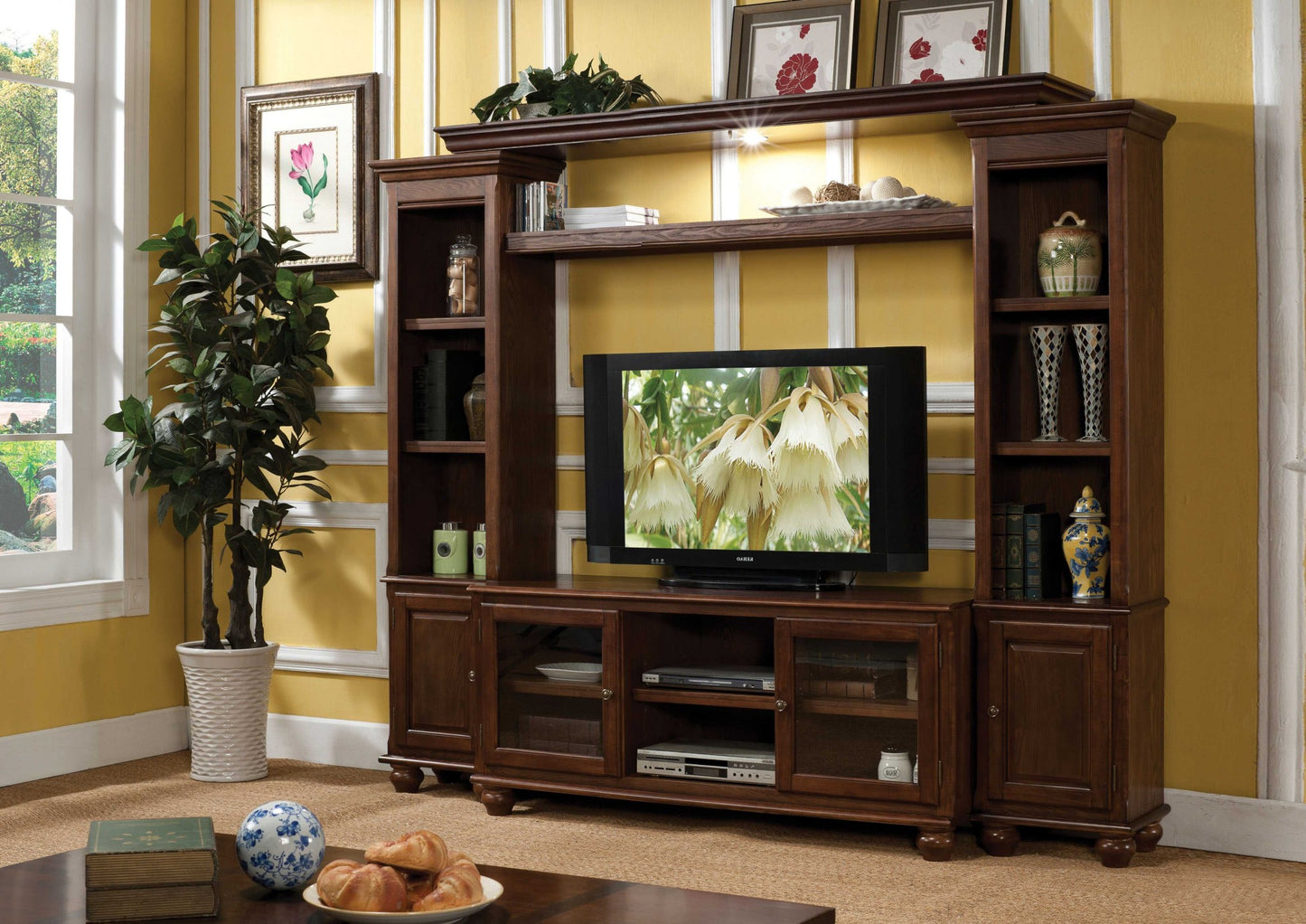 Modern Dark Brown Wood Entertainment Center