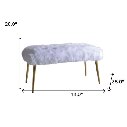 18" X 38" X 20" White Faux Fur Gold Metal Upholstered (Seat) Bench