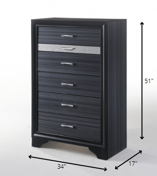 34" Black Solid Wood Six Drawer Standard Chest
