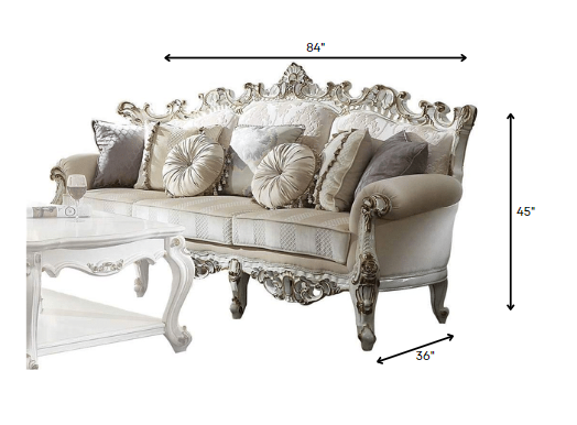 36" X 84" X 45" Fabric Antique Pearl Upholstery Poly-Resin Sofa W7 Pillows