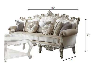36" X 84" X 45" Fabric Antique Pearl Upholstery Poly-Resin Sofa W7 Pillows