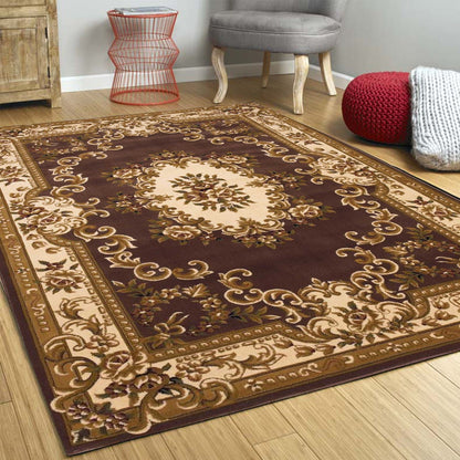 8'X11' Plum Ivory Machine Woven Hand Carved Floral Medallion Indoor Area Rug