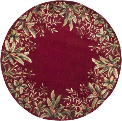 5' X 8' Ruby And Red Wool Floral Hand Tufted Area Rug