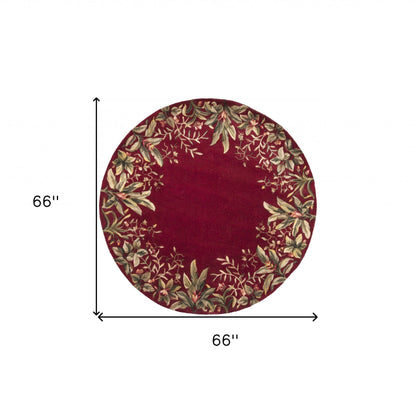 5' X 8' Ruby And Red Wool Floral Hand Tufted Area Rug