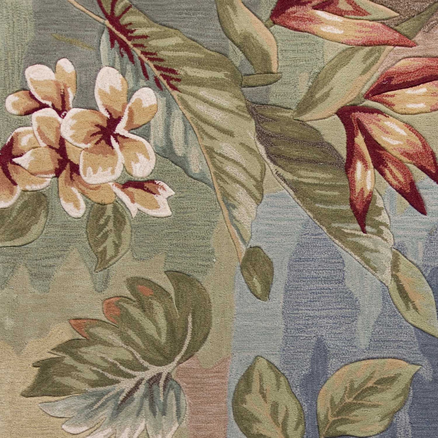 2' X 7' Blue Or Sage Tropical Leaves Rug