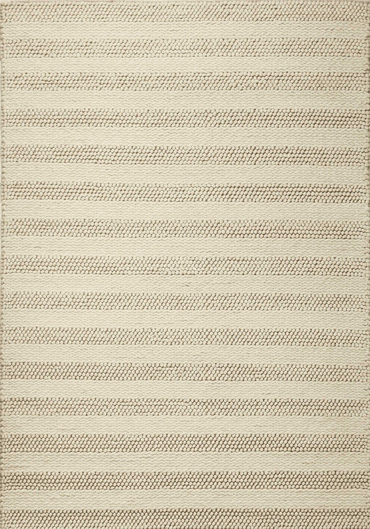5'X7' White Ivory Hand Woven Knobby Cornish Stripe Indoor Area Rug