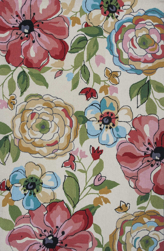 8'X10' Sand Beige Hand Hooked Oversized Floral Indoor Area Rug