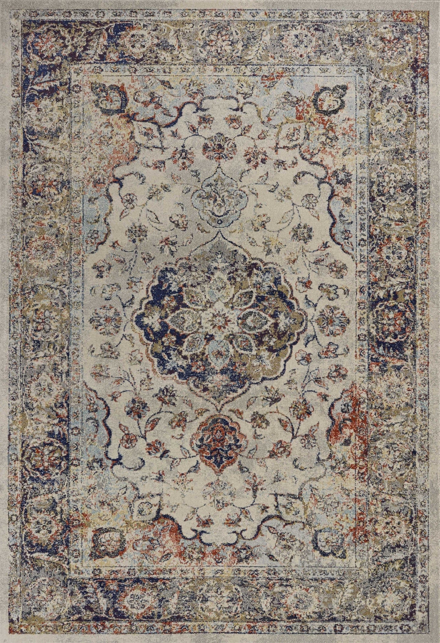 8'X11' Ivory Machine Woven Floral Medallion Indoor Area Rug