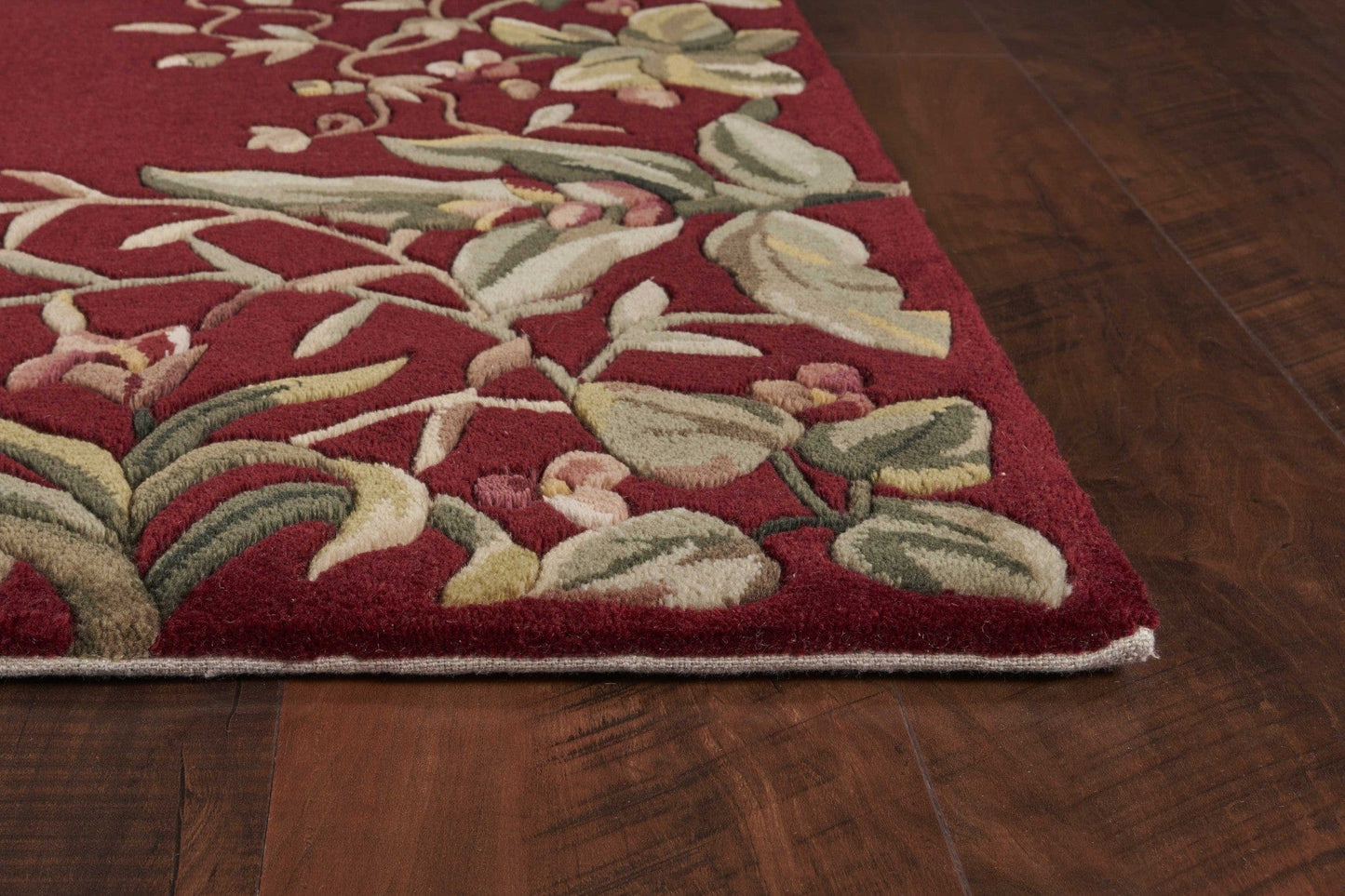 5' X 8' Ruby And Red Wool Floral Hand Tufted Area Rug