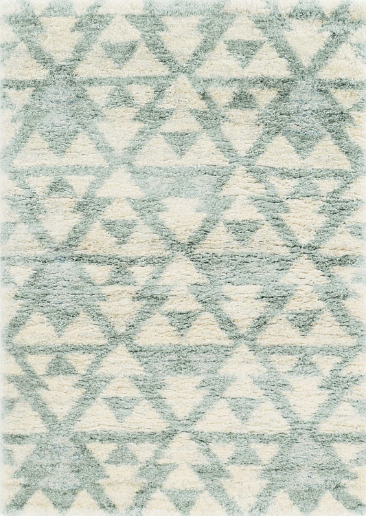 8' X 13'  Extra Soft Geometric Design Ivory And Blue Area Rug