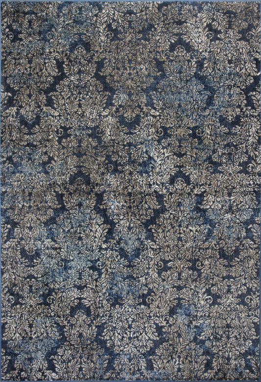 8'X11' Slate Blue Machine Woven Damask Indoor Area Rug