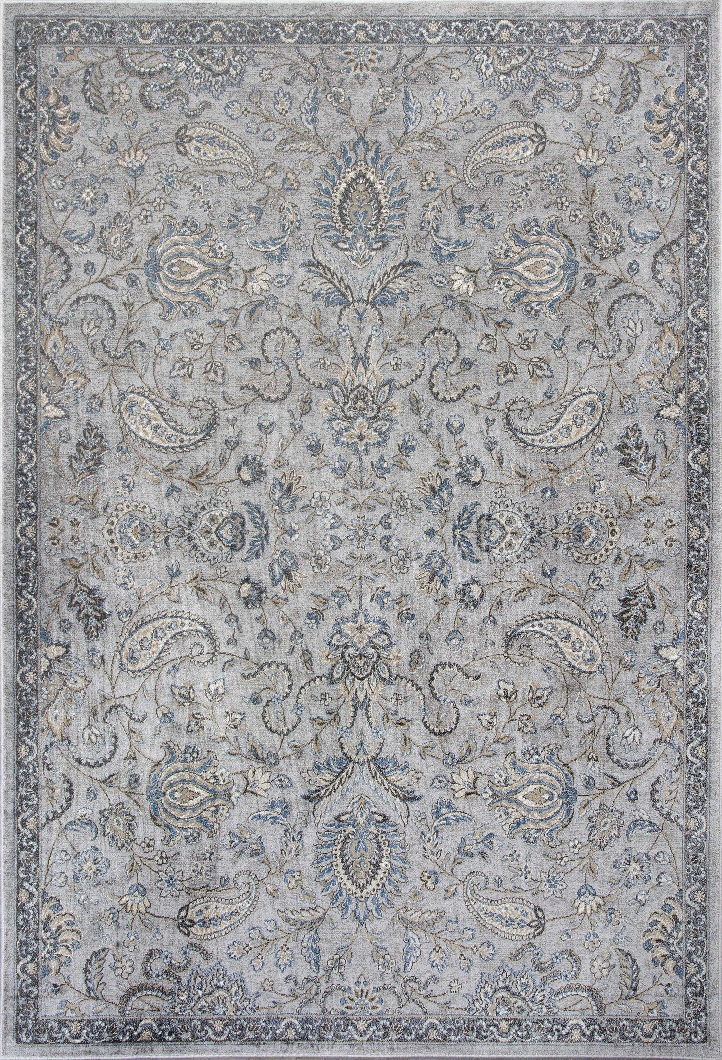 3'X5' Silver Blue Machine Woven Paisley Indoor Area Rug