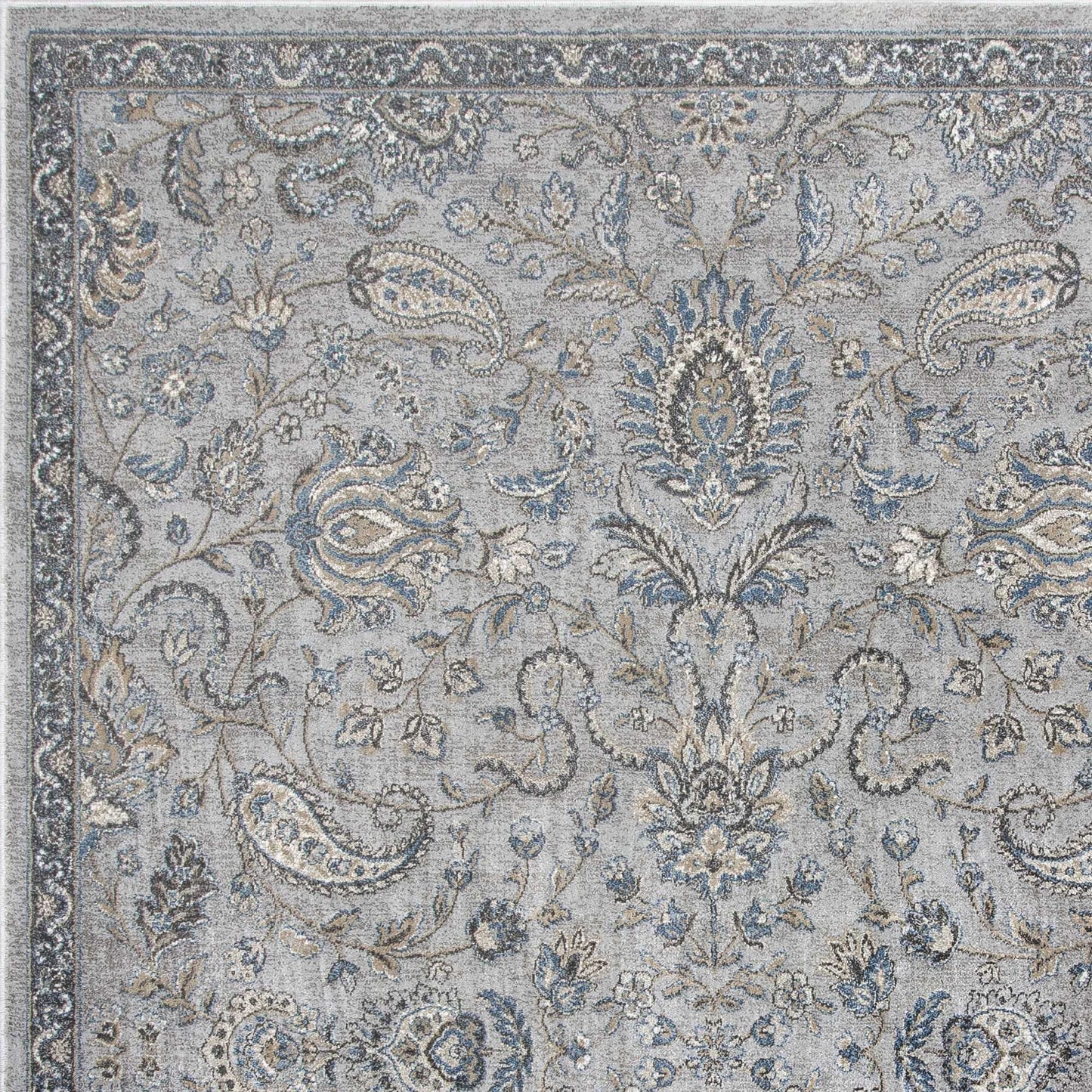 3'X5' Silver Blue Machine Woven Paisley Indoor Area Rug