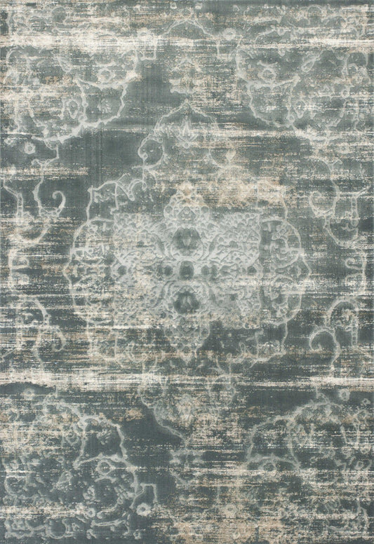 8'X11' Slate Blue Machine Woven Distressed Traditional Indoor Area Rug