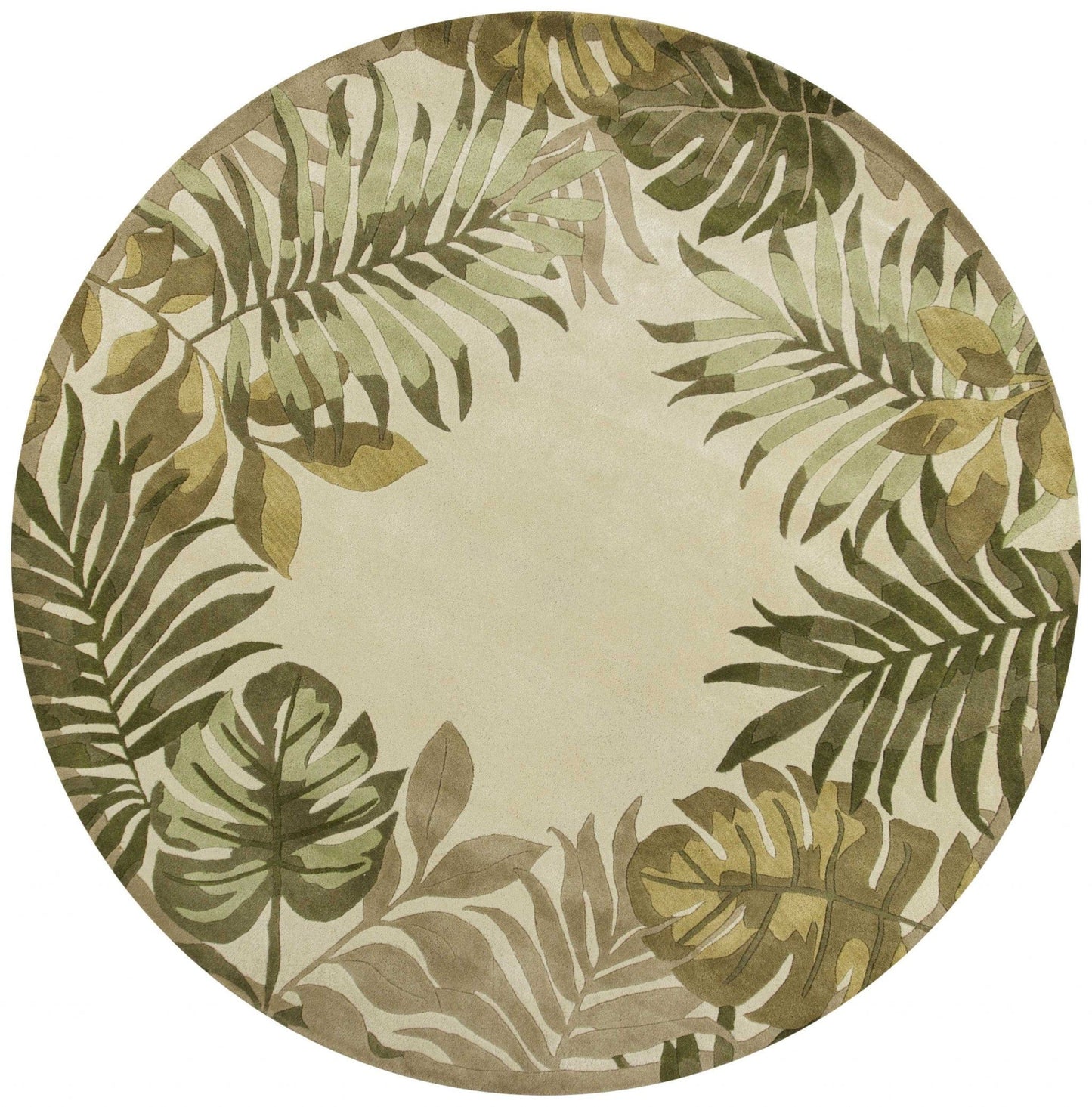 5'X8' Ivory Hand Tufted Bordered Tropical Leaves Indoor Area Rug