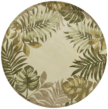 5'X8' Ivory Hand Tufted Bordered Tropical Leaves Indoor Area Rug