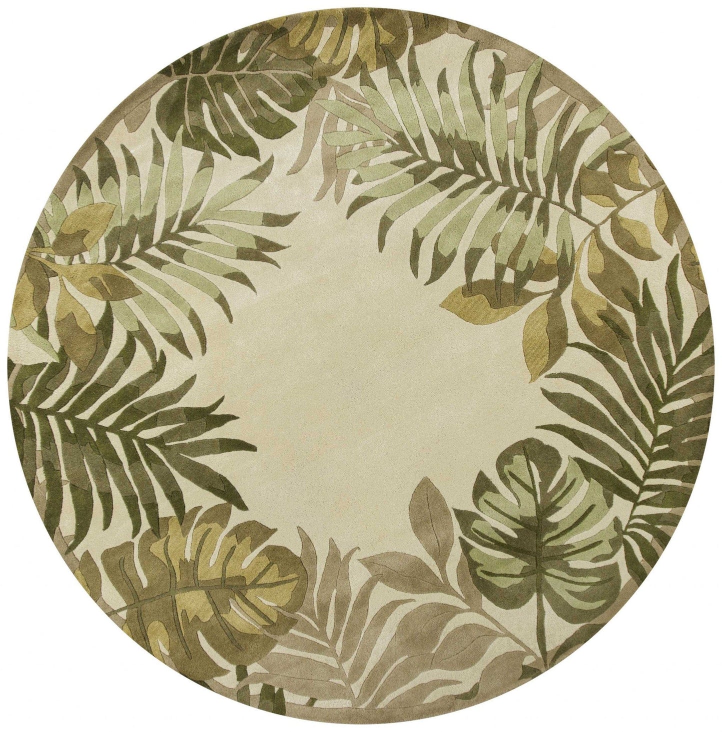 5'X8' Ivory Hand Tufted Bordered Tropical Leaves Indoor Area Rug
