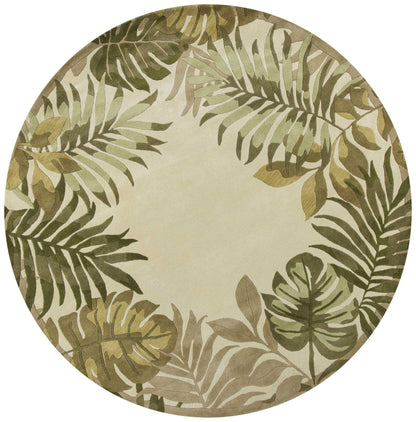 5'X8' Ivory Hand Tufted Bordered Tropical Leaves Indoor Area Rug