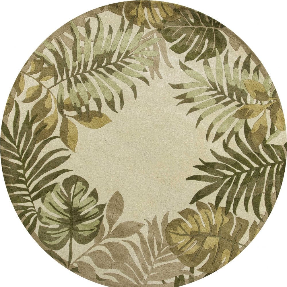 5'X8' Ivory Hand Tufted Bordered Tropical Leaves Indoor Area Rug