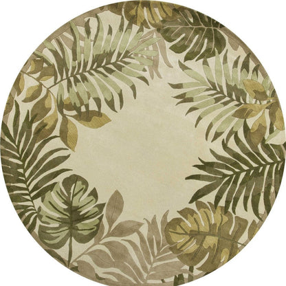 5'X8' Ivory Hand Tufted Bordered Tropical Leaves Indoor Area Rug