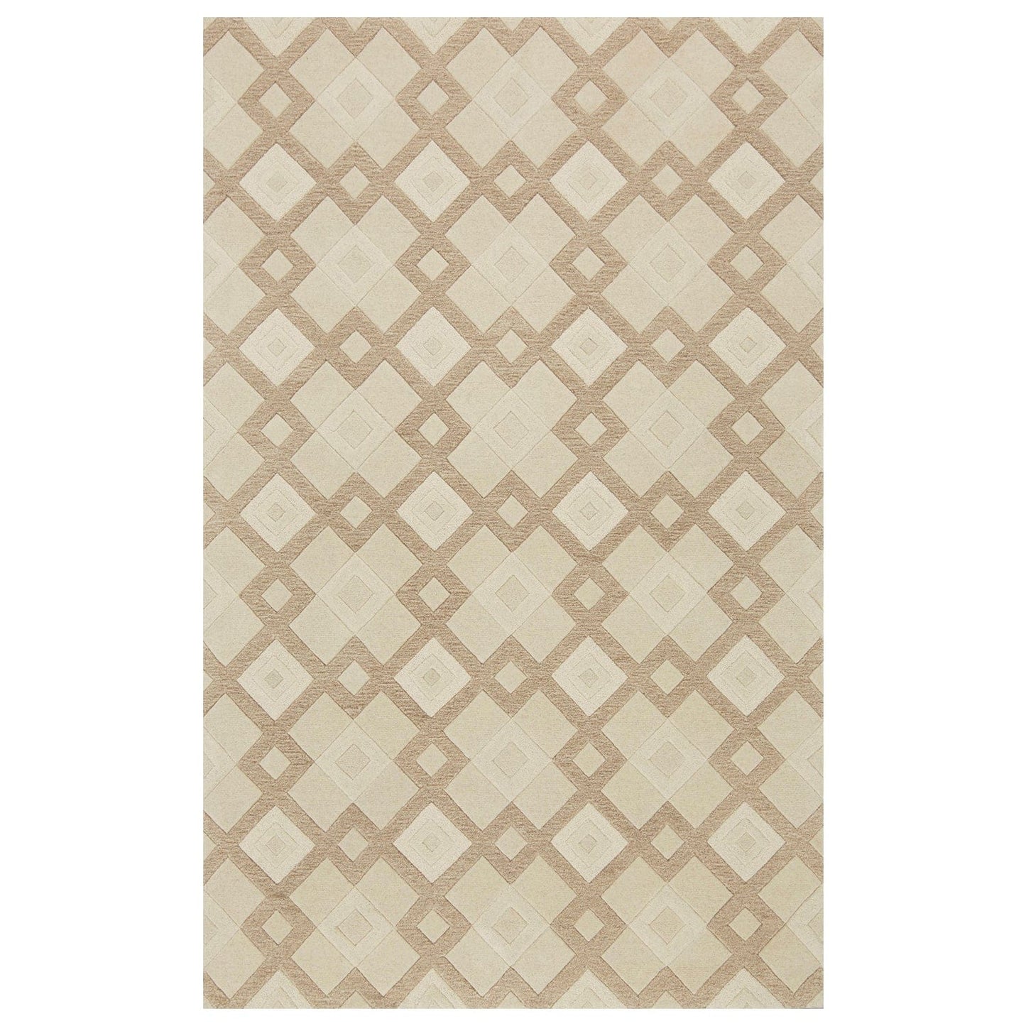 8'X11' Ivory Hand Tufted Geometric Diamond Pattern Indoor Area Rug