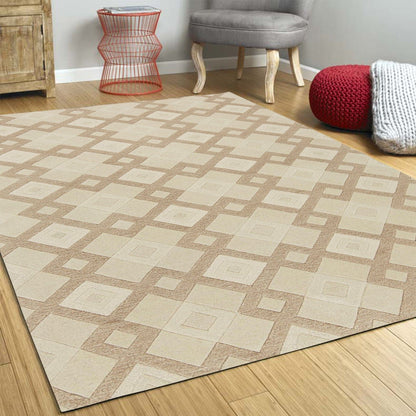 8'X11' Ivory Hand Tufted Geometric Diamond Pattern Indoor Area Rug