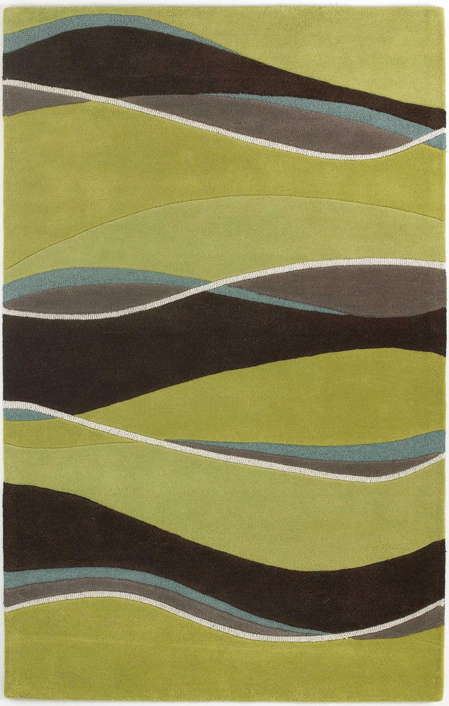 8'X11' Lime Mocha Hand Tufted Abstract Waves Indoor Area Rug