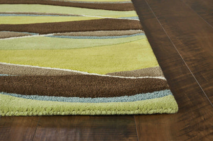 8'X11' Lime Mocha Hand Tufted Abstract Waves Indoor Area Rug