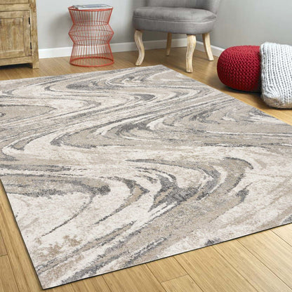 5' X 8' Natural Abstract Wave Brushstrokes Indoor Area Rug