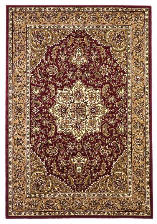 Red And Beige Octagon Medallion Area Rug