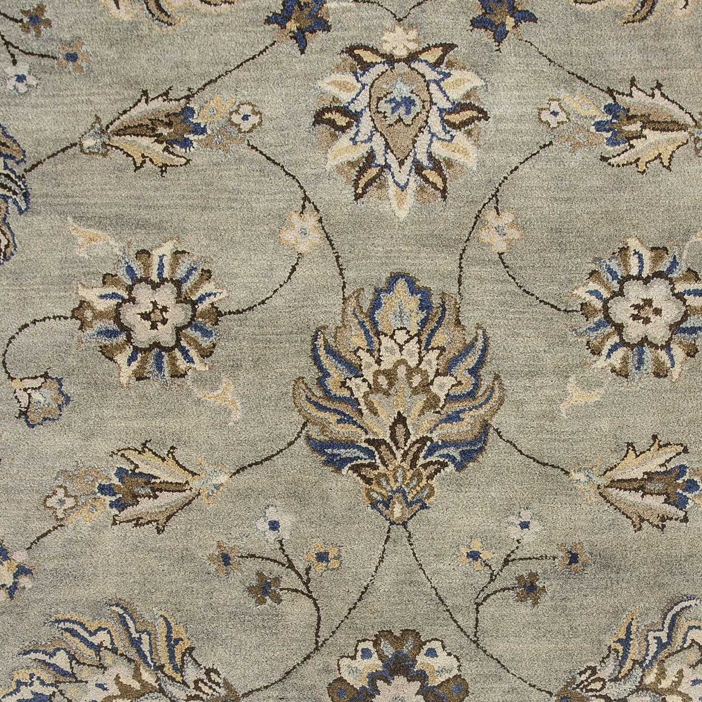 5'X8' Grey Green Hand Tufted Traditional Floral Indoor Area Rug