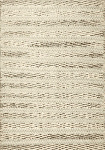5'X7' White Ivory Hand Woven Knobby Cornish Stripe Indoor Area Rug