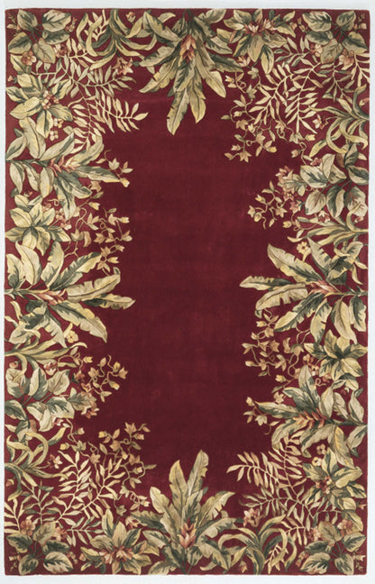 5' X 8' Ruby And Red Wool Floral Hand Tufted Area Rug