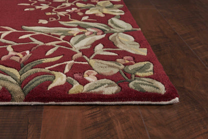 5' X 8' Ruby And Red Wool Floral Hand Tufted Area Rug