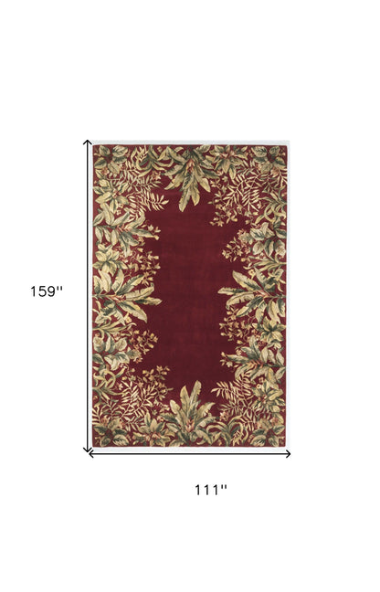 5' X 8' Ruby And Red Wool Floral Hand Tufted Area Rug