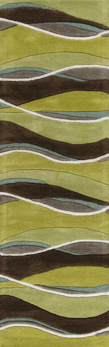 8'X11' Lime Mocha Hand Tufted Abstract Waves Indoor Area Rug