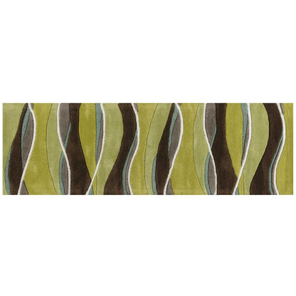8'X11' Lime Mocha Hand Tufted Abstract Waves Indoor Area Rug