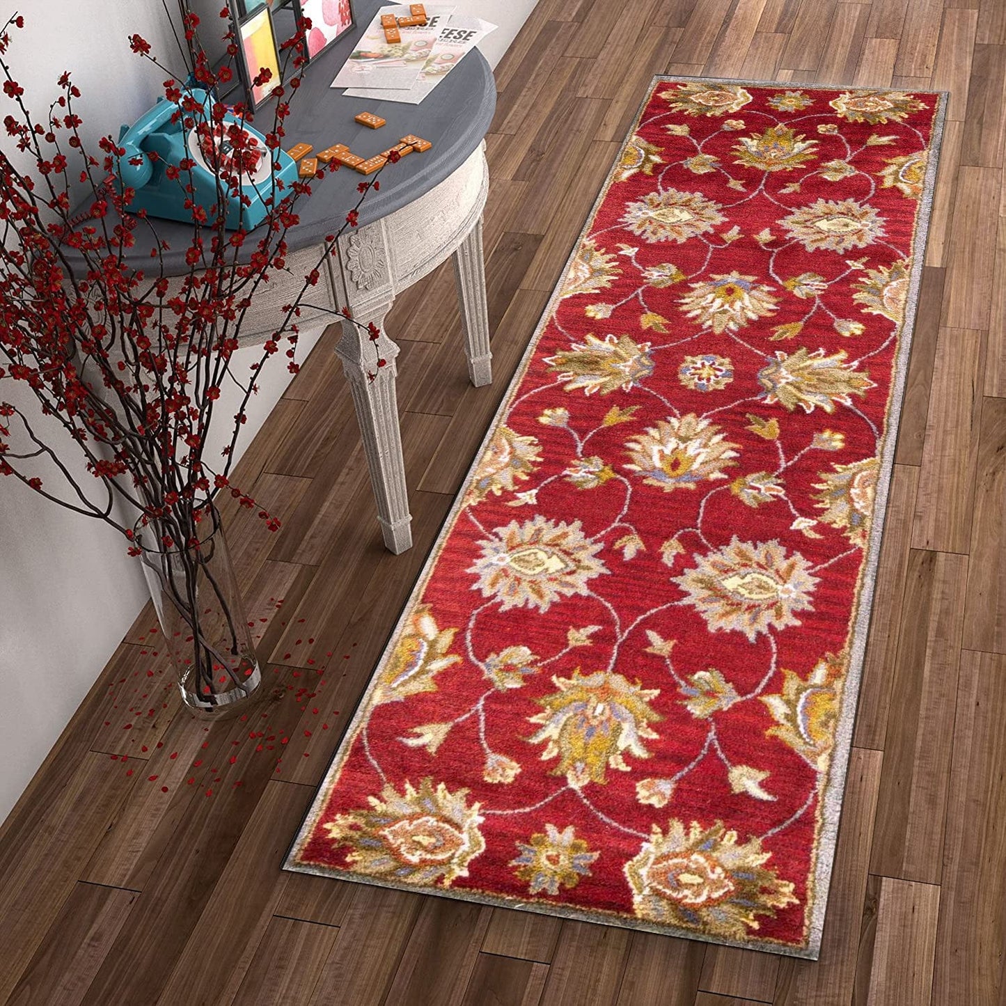 5'X8' Red Hand Tufted Traditional Floral Indoor Area Rug