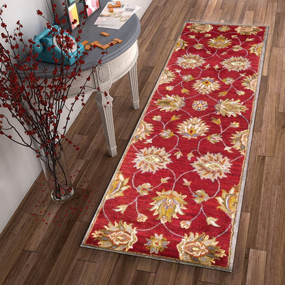 5'X8' Red Hand Tufted Traditional Floral Indoor Area Rug