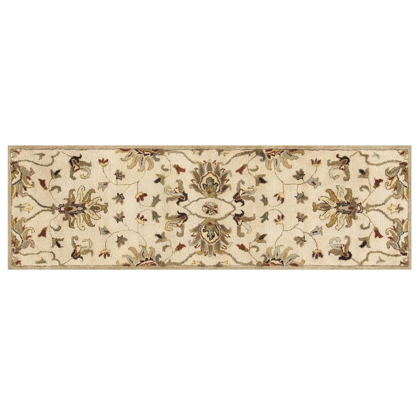 2' X 7' Champagne Floral Vine Wool Runner Rug